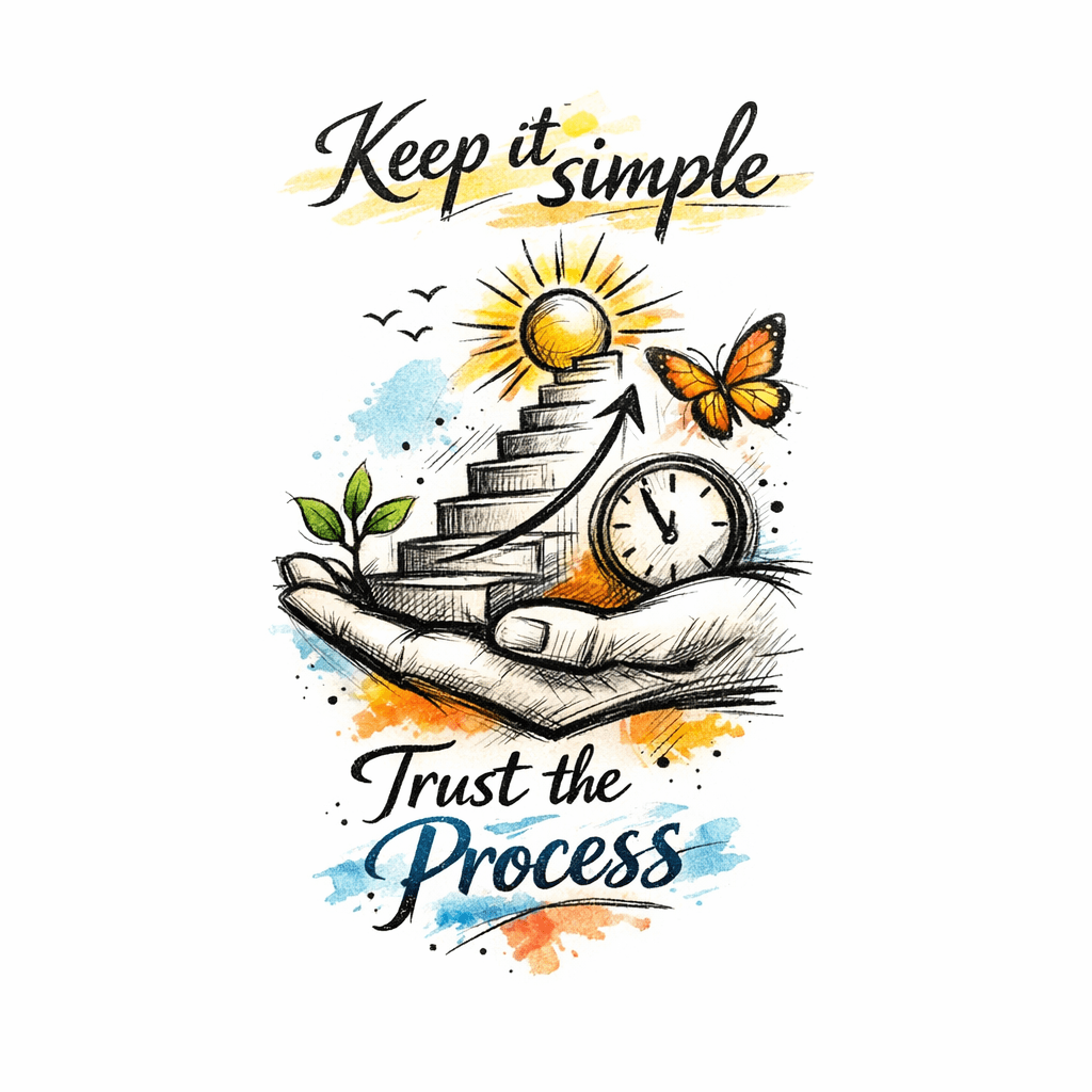 Keep It Simple Wordings Followed Bu A Meaningful Diagram Regarding Trust The Process In Stylish Font In The Hand Like Diagram Means Simple But Very Meaningful It Should Blend With Text And Some Colors