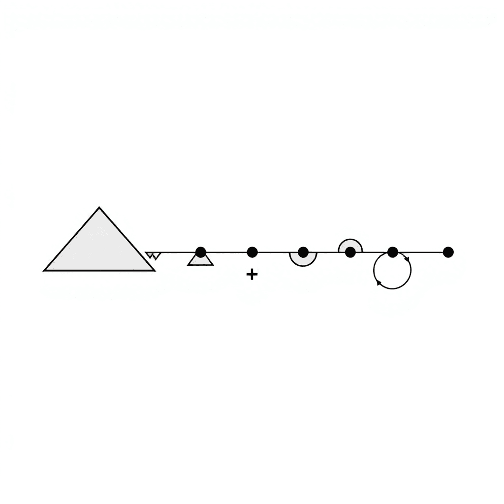 A Geomtric Style Timeline. Past Present Future. Lines Linked With Triangles, Circles And Semi Circles.
