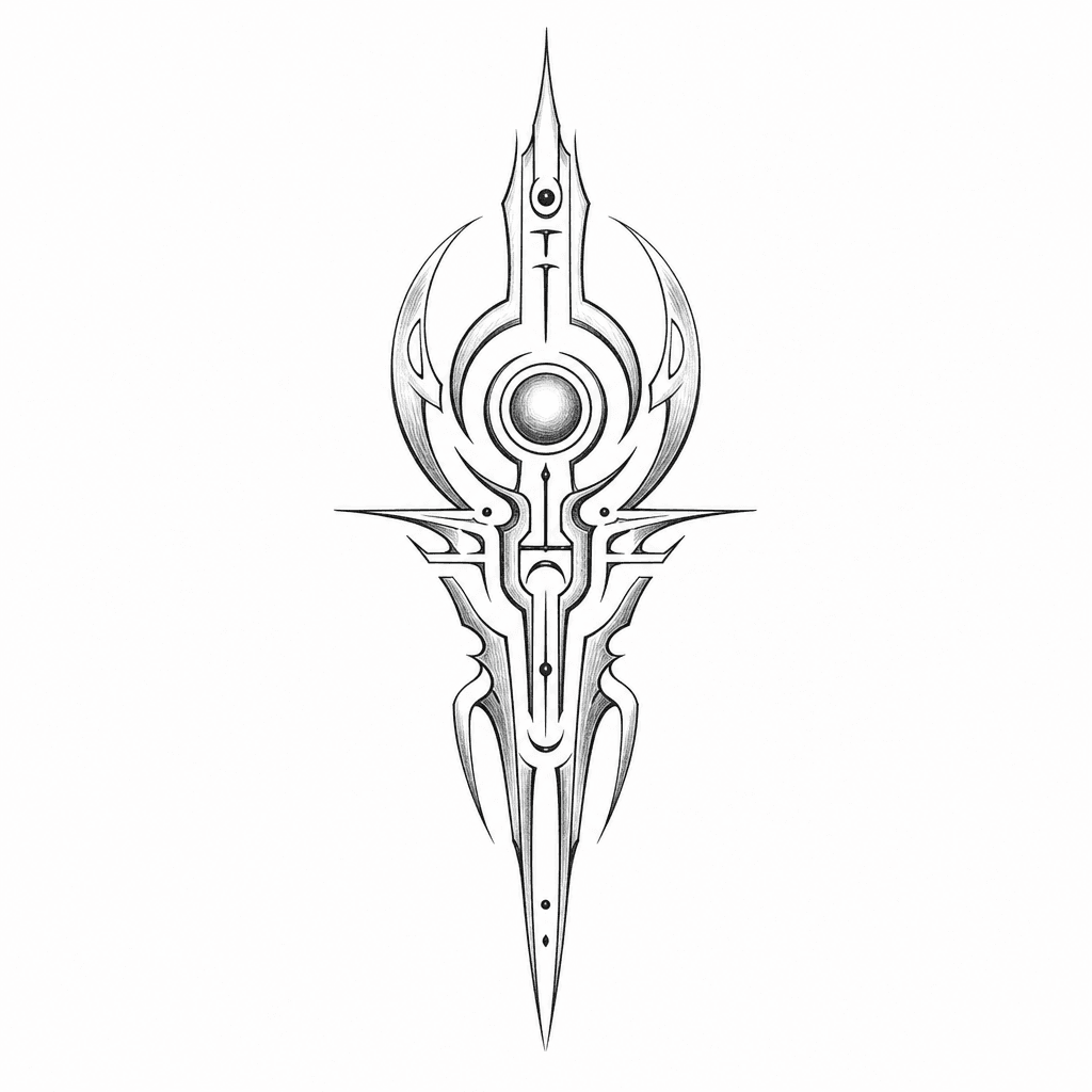 Futuristic Tribal Sigil With Alien Linework