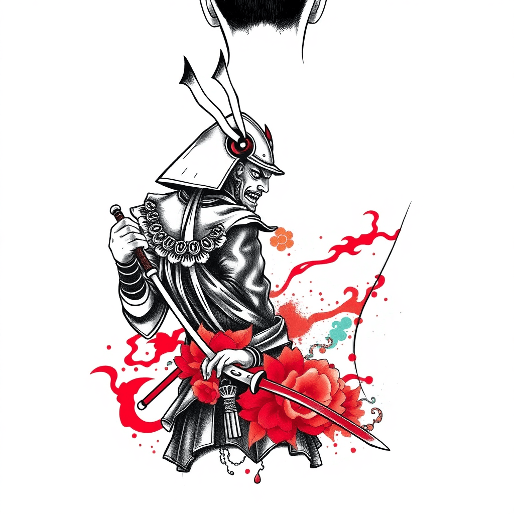 Japanese Style Warrior Style Art Full Back Tattoo
