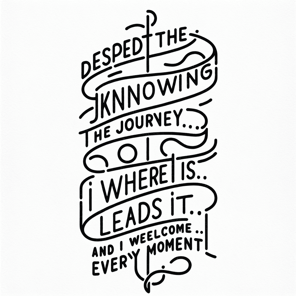 Single line "Lettering like typewriter. The sentence goes like Despite knowing the journey and where it leads...I embrace it. And I welcome every moment of it." Tattoo Design