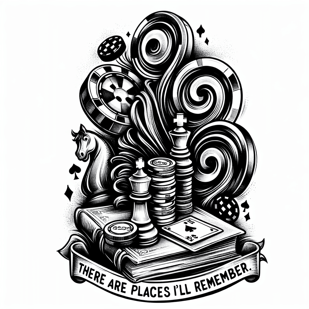 Poker Chips And Chess Pieces Swirling Up From Antique Book With The Words “there Are Places I’ll Remember “