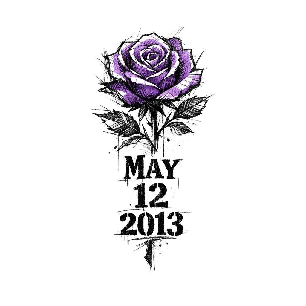 A Purple Rose On The Top Of My Hand With The Date May 12 2013 Which Was The Date That I Was Brought Back To Life