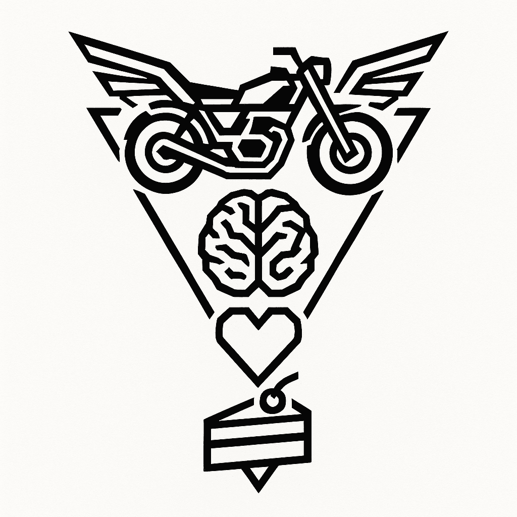 Motorbike With Wings Brain Heart Cake Lines And Triangle