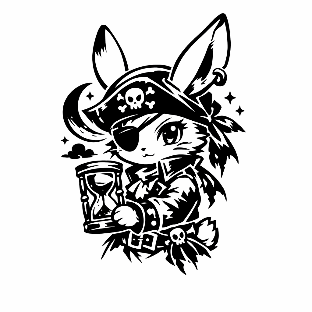 A Moon Rabbit Dressed As A Pirate Holding An Hourglass
