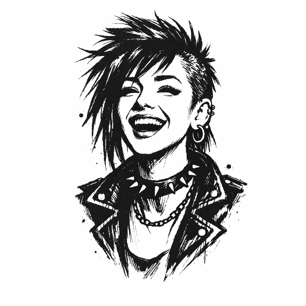 Beautyful Punk Woman Happy Smiling Artwork Grunge Sketch Drawing Style