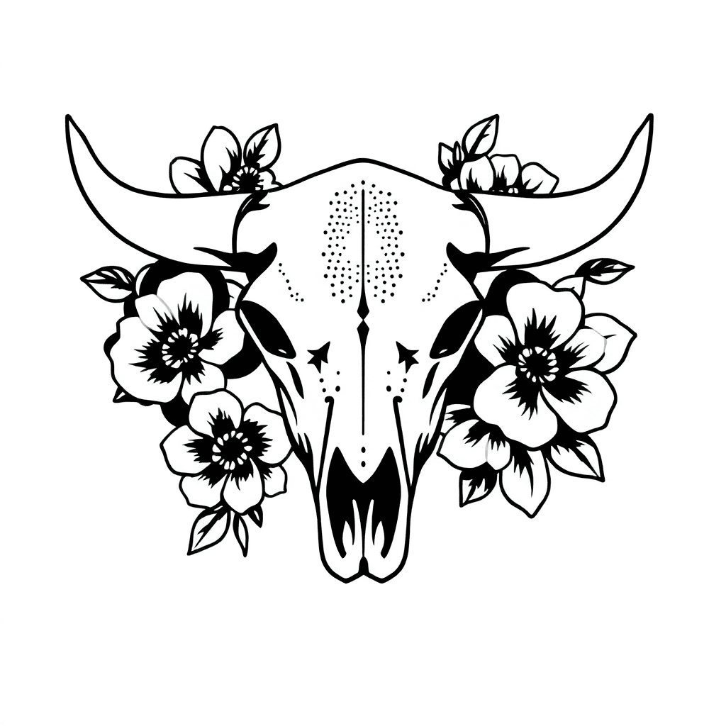 A Cow Skull With Elegant Flowers Around It