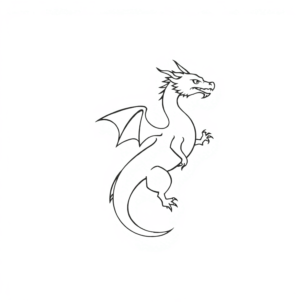 Create A Minimalist Dragon, Vertical, Black And White, Sketch Style, Looking To The Right