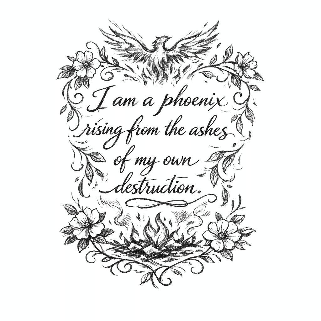 “i Am A Phoenix Rising From The Ashes Of My Own Destruction.” Quote Curive With Flowers And Vines