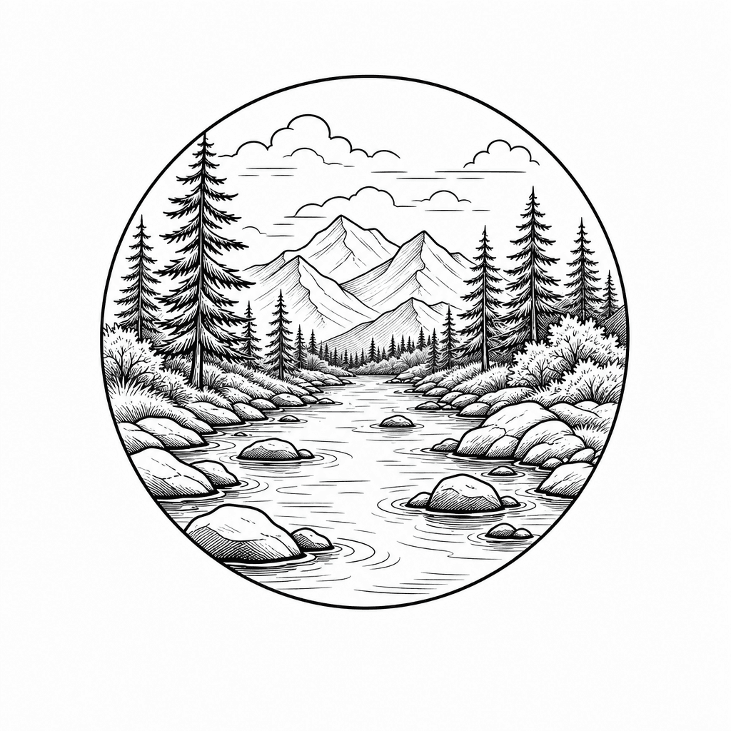 Line Art View Of A River
