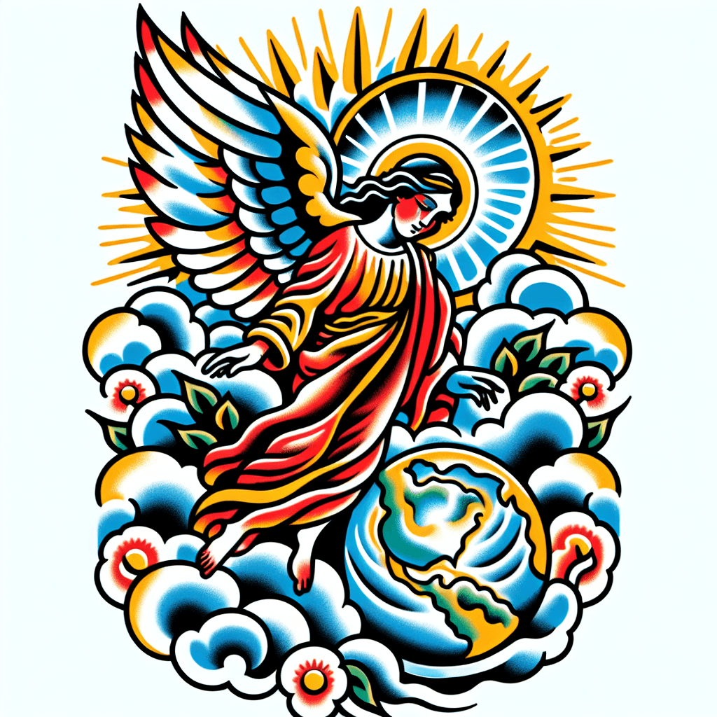 Angel In The Clouds Looking Down At Earth