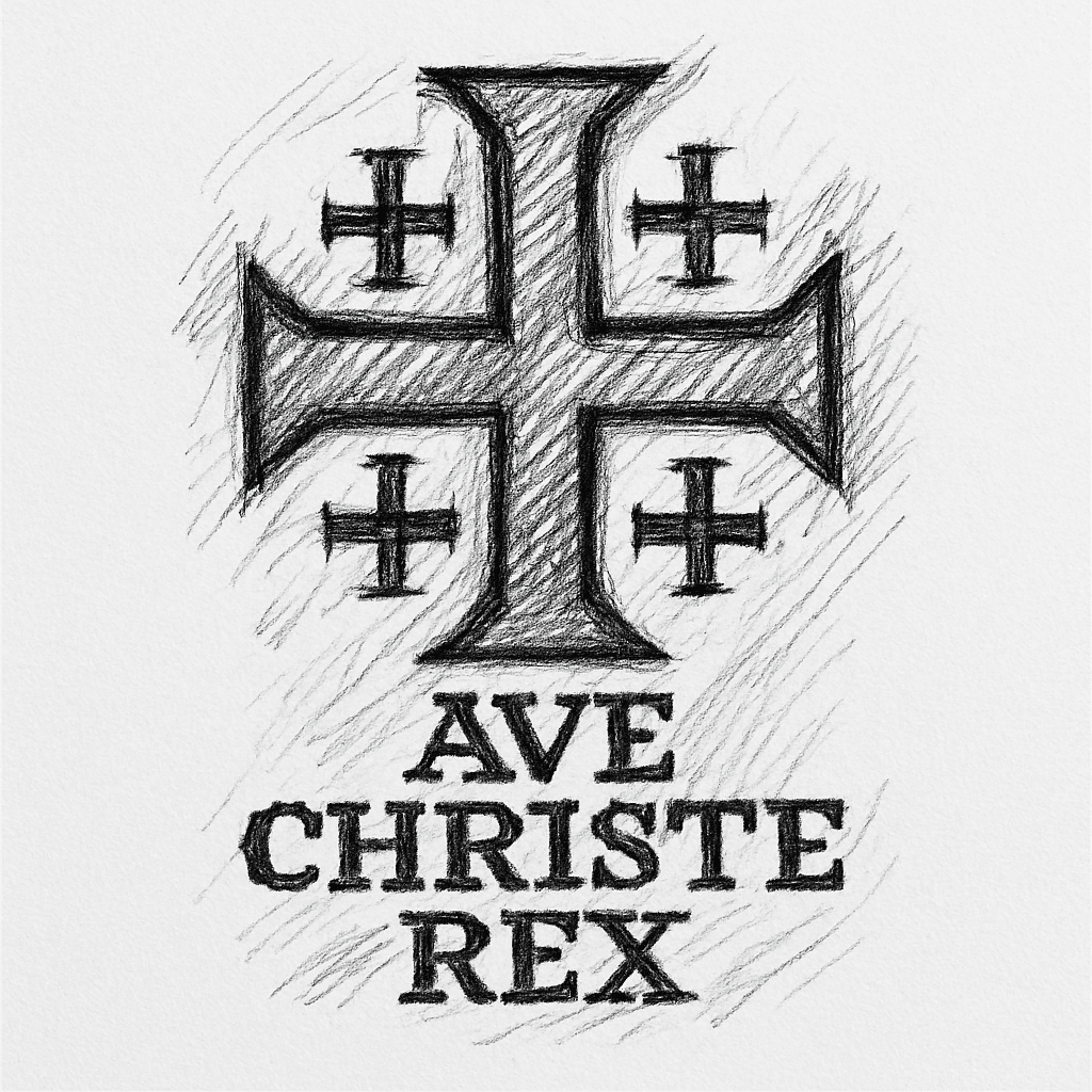 Jerusalem Cross With Text "ave Christian Rex"