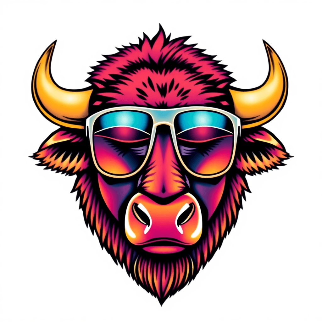 A Buffalo Head Facing Straight On With Sunglasses Reflecting Buffalo Bills Football