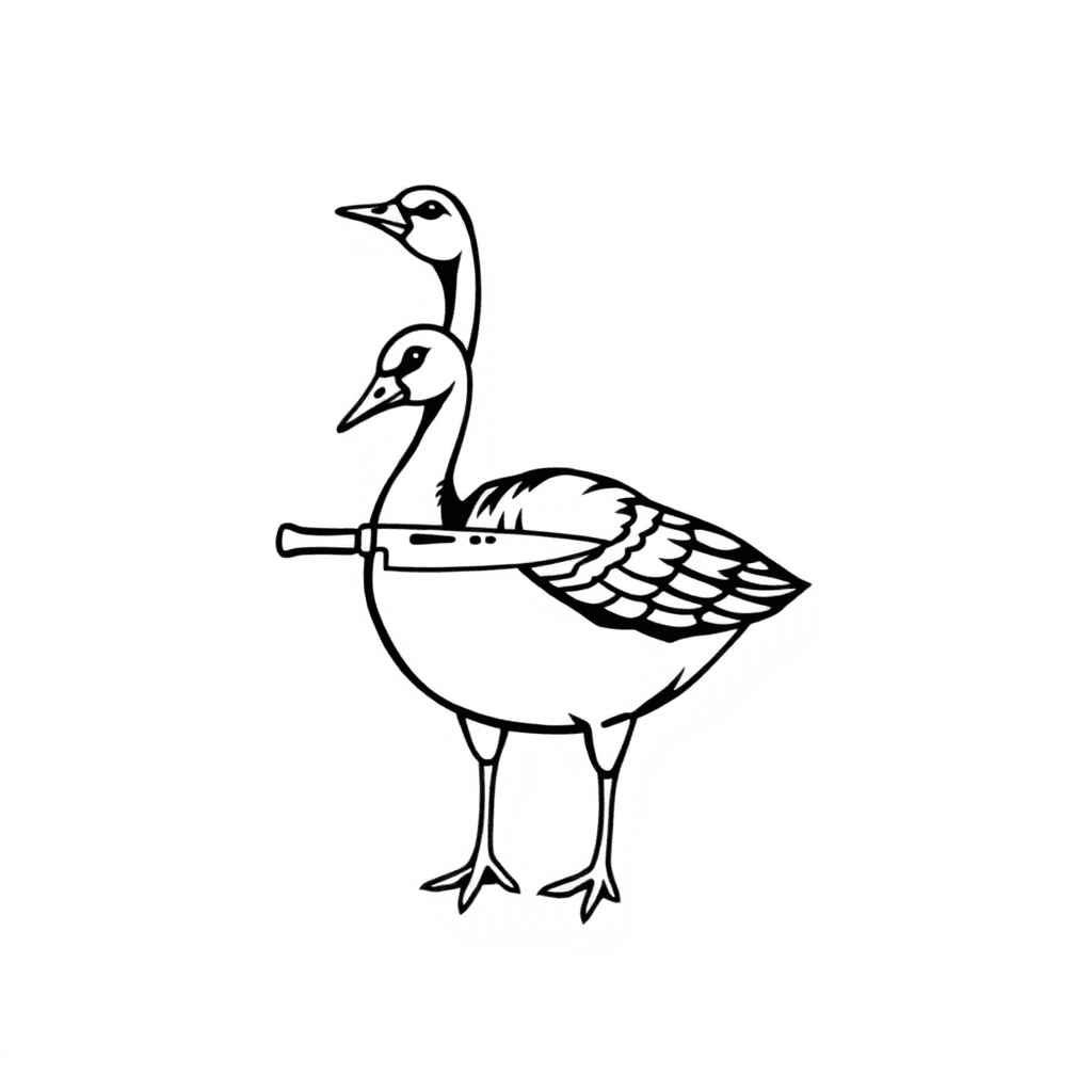 Canadian Goose Holding A Knife In It's Mouth.