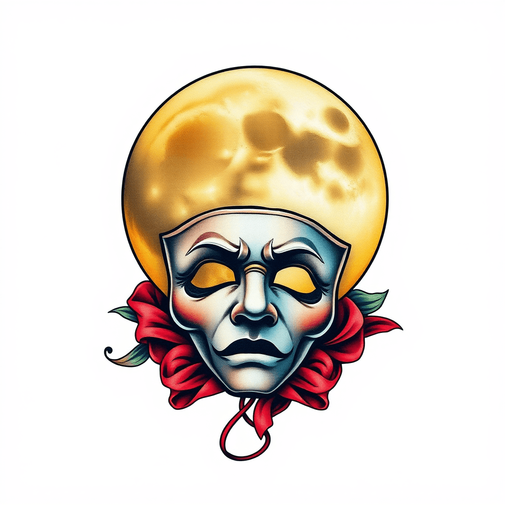 Full Moon With Theater Mask In Front