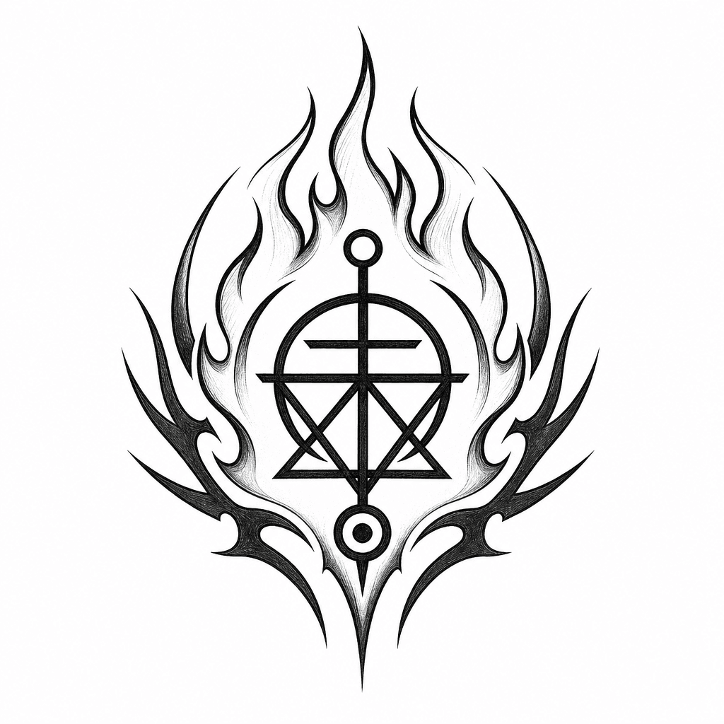 Cybersigil Flame Symbol With Tribal Spikes