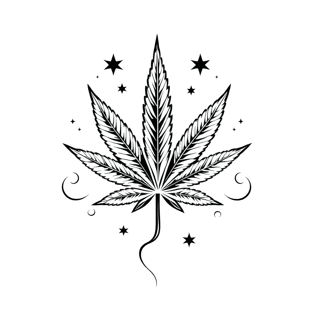 Marijuana Leaf With Stars And Smoke Around It