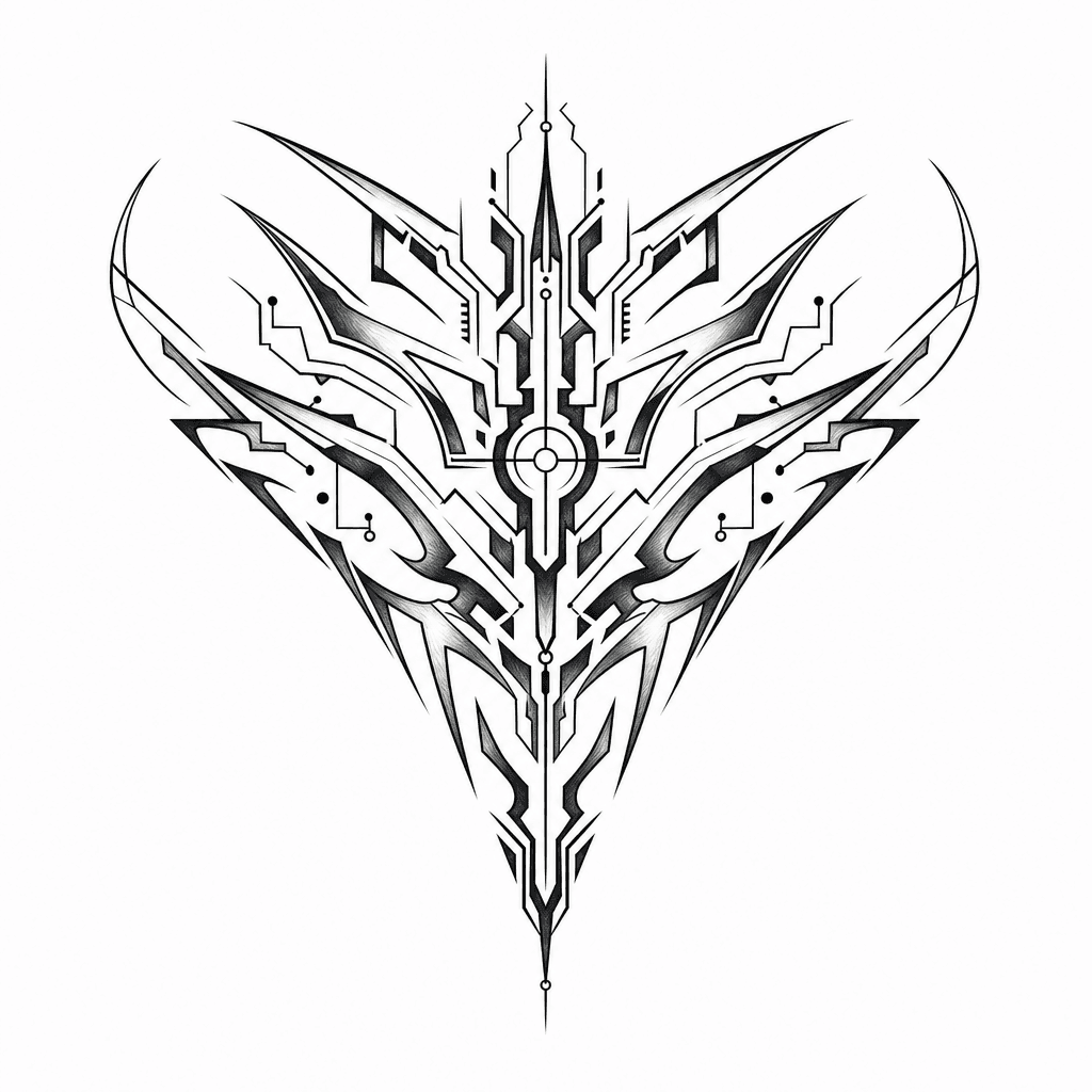 Sharp Cybersigil Chest Piece With Mirrored Tribal Forms