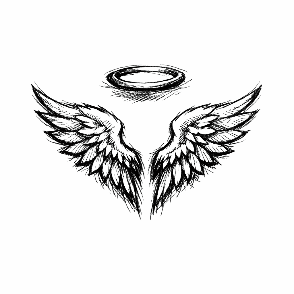 Sketch "Halo and Wings" Tattoo Design