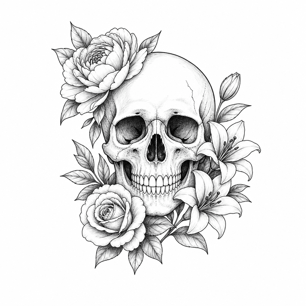 A Skull With Flowers
