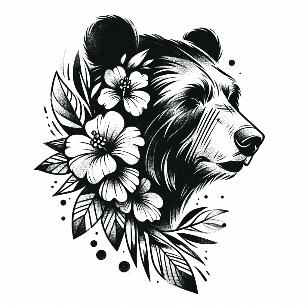 Tête D'ours Femelle Avec Des Fleurs Tropicale