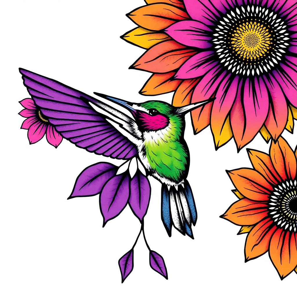 Mandala Sunflower Hummingbird Purple Morning Glory