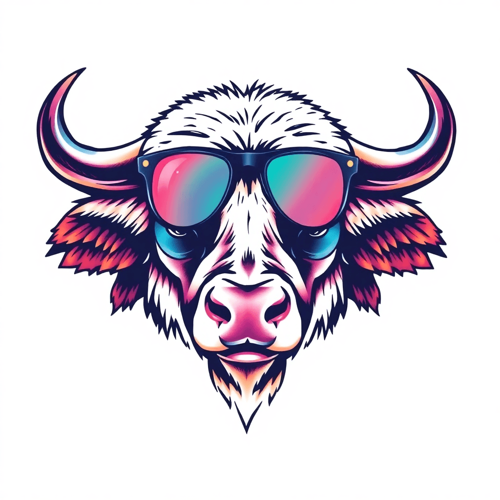 A Buffalo Head Facing Straight On With Sunglasses Reflecting Bills