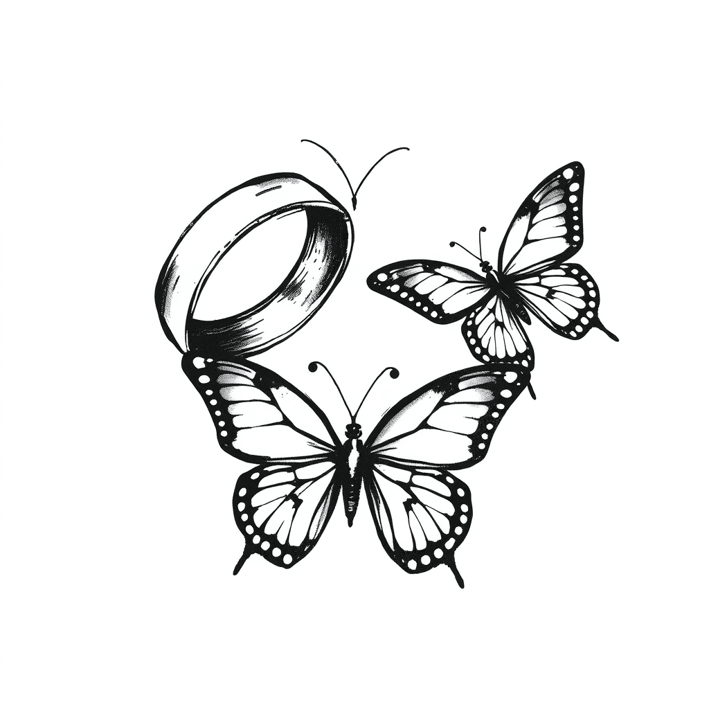 Two Rings 50th Wedding Anniversary One Butterfly