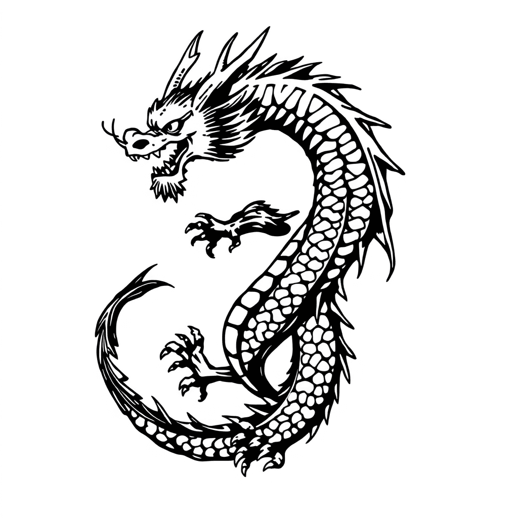 Dragon With Fine Lines In Anime Style