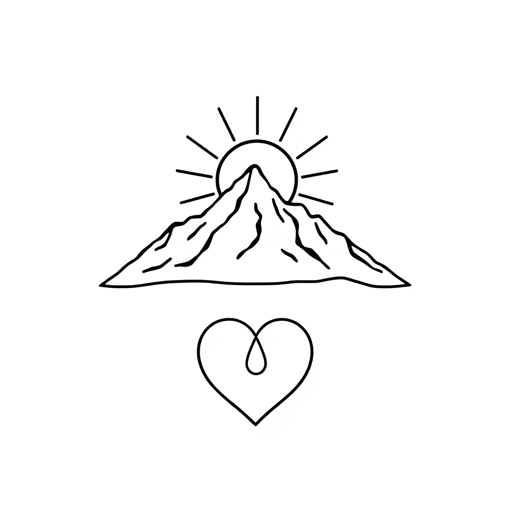 Mountain Peak, Sun With Rays, Teardrop, Heart Outline. Keep It Simple. Short But Detailed And Precise Is Key.
