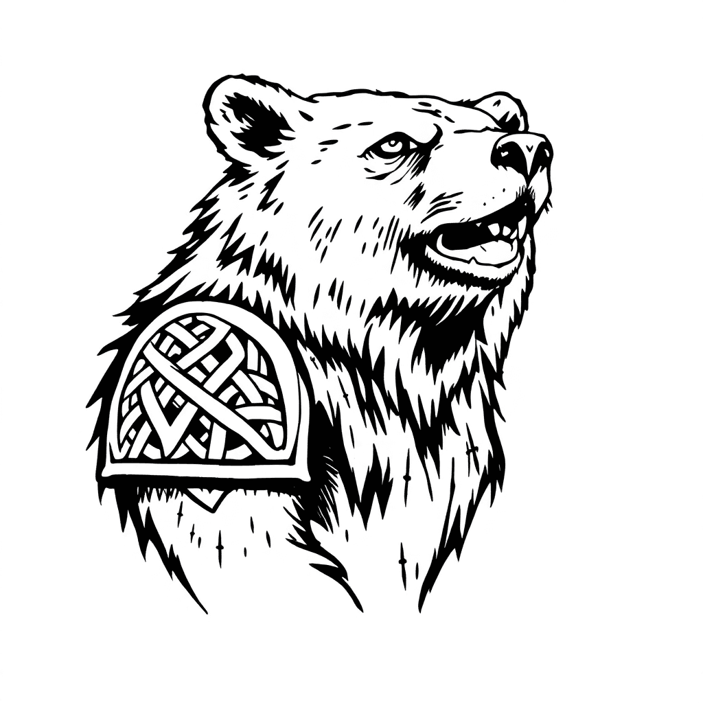 Nordic Inspired Bear With Knotwork, Norse Mythology Bear With Celtic Knots On Shoulder Armor Pattern