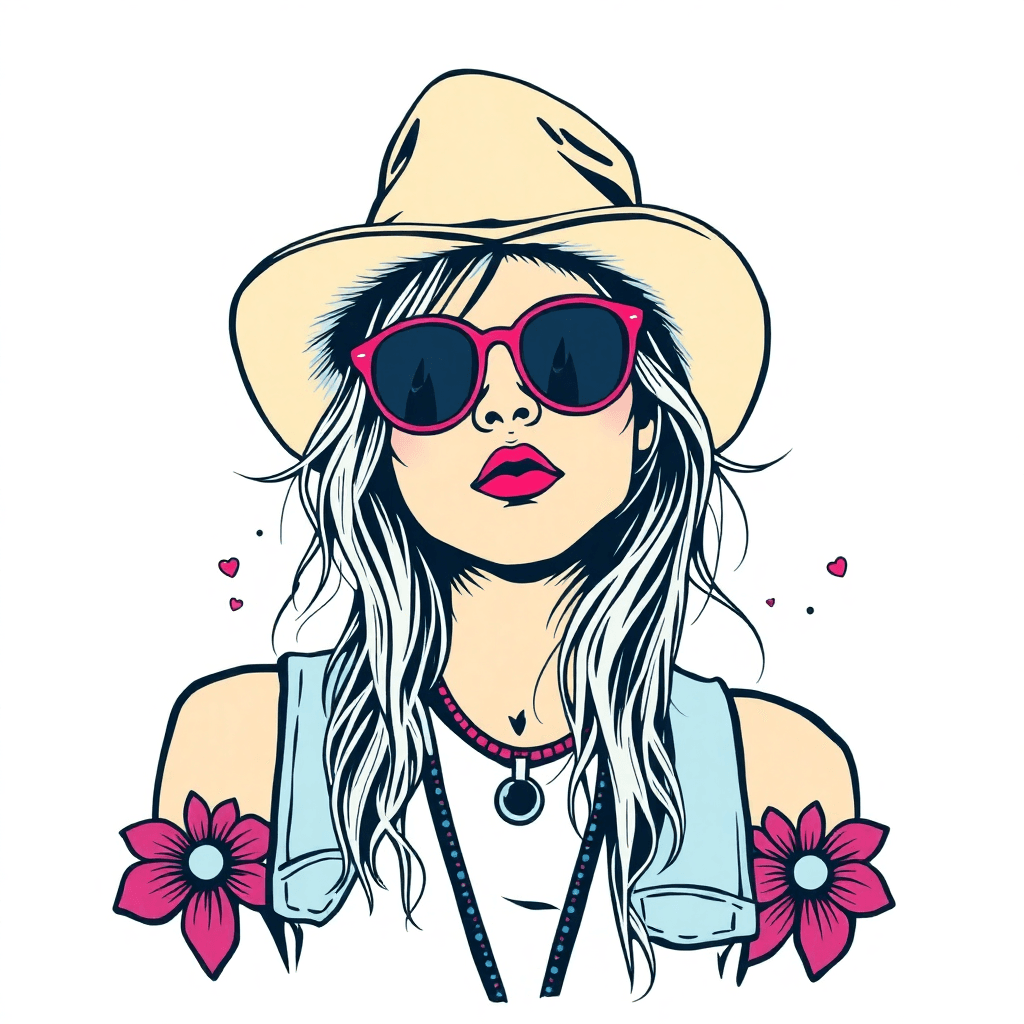 Create An Old School-style Tattoo Design In Stencil Format For A Woman In Her 20s Attending A Festival