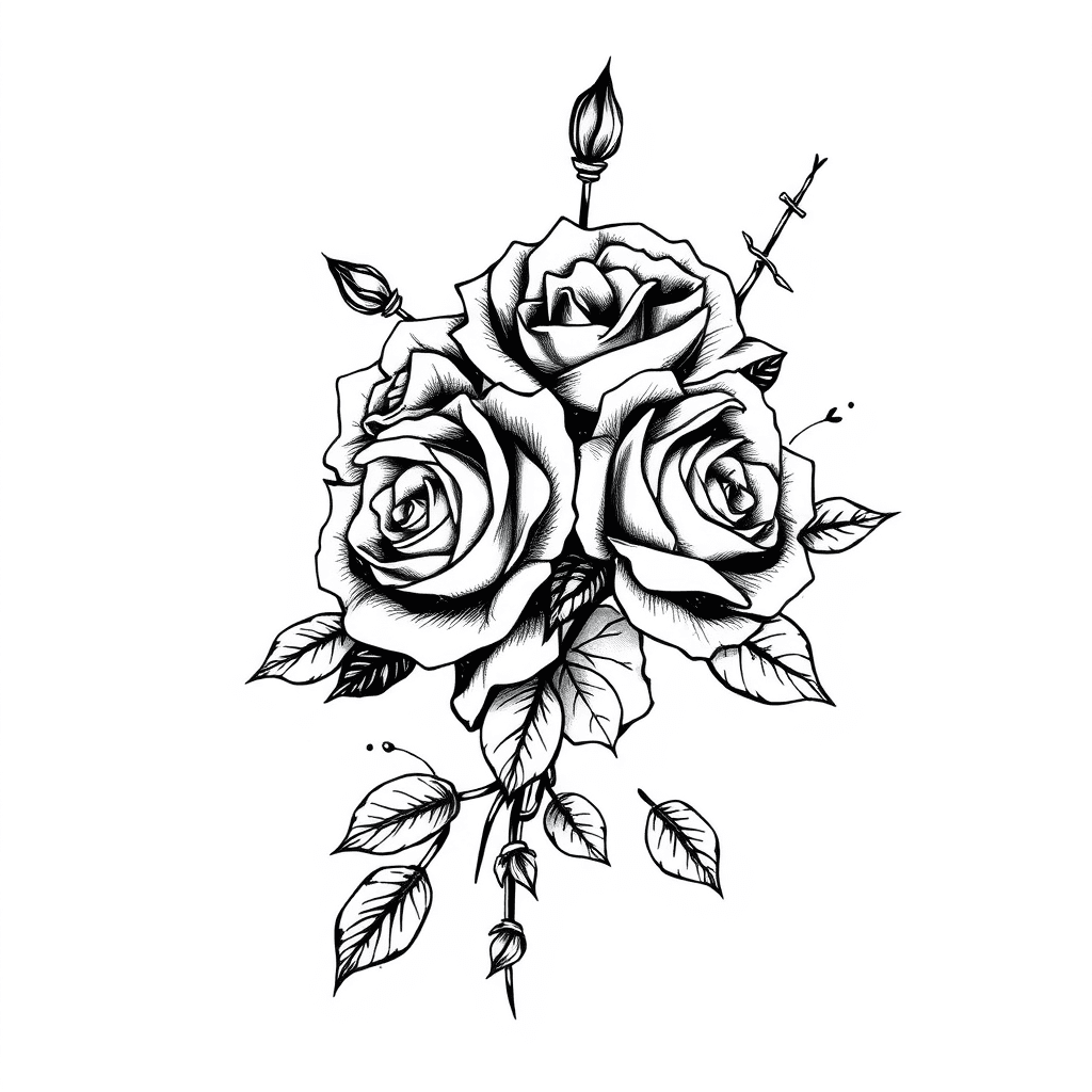 Half Sleeve With Roses And Barbed Wire