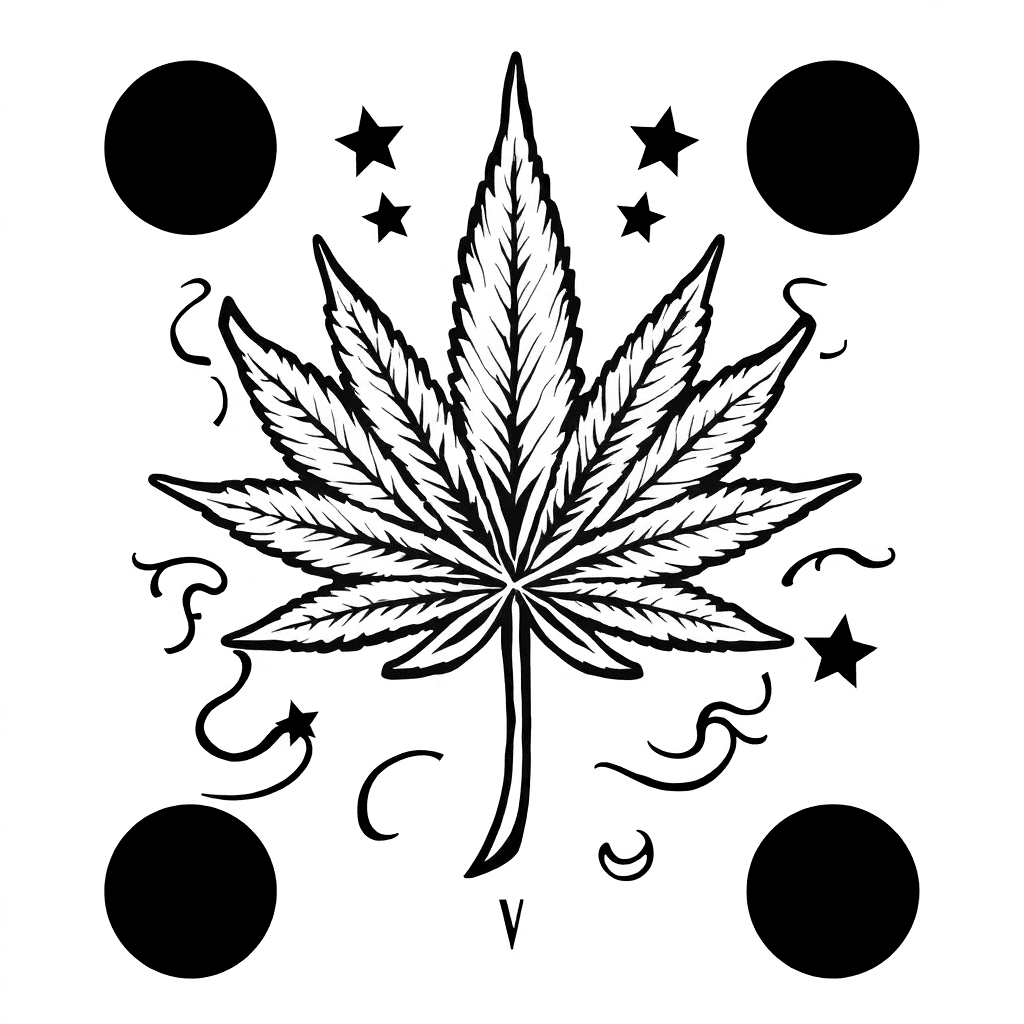 Marijuana Leaf With Stars And Smoke Around It