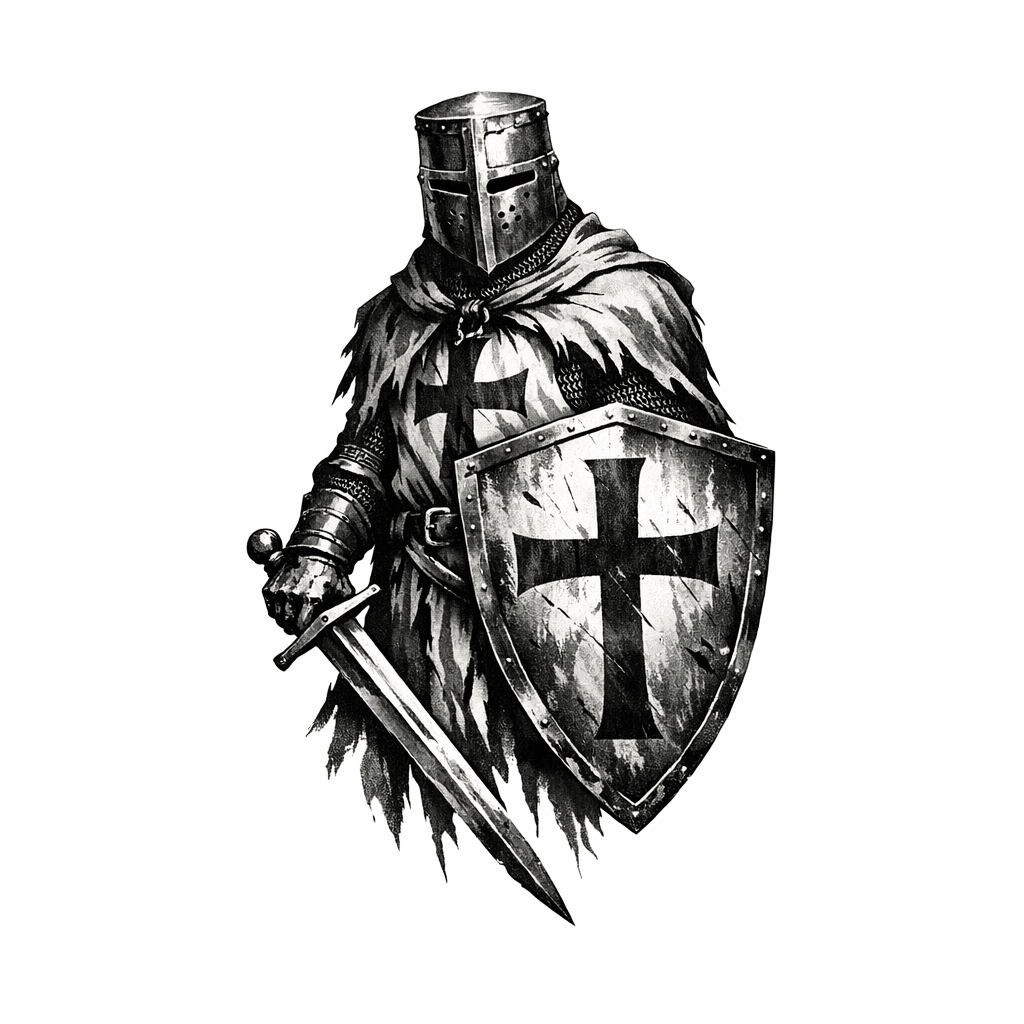 Knight With Sword And Shield With A Cross