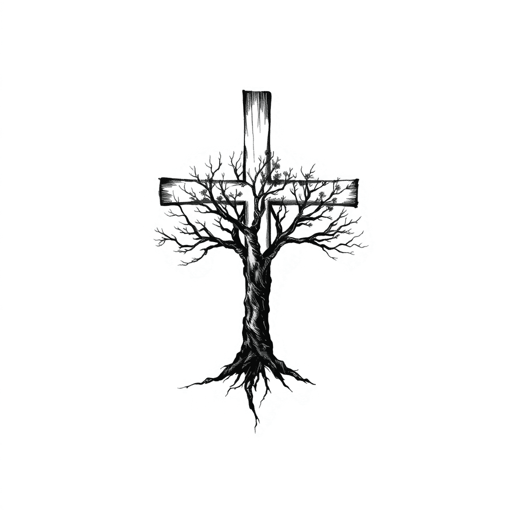 A Cross Blending With A Tree