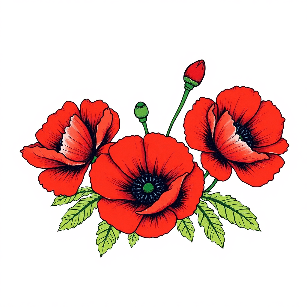 Poppy Flowers Surrounded By Leaves