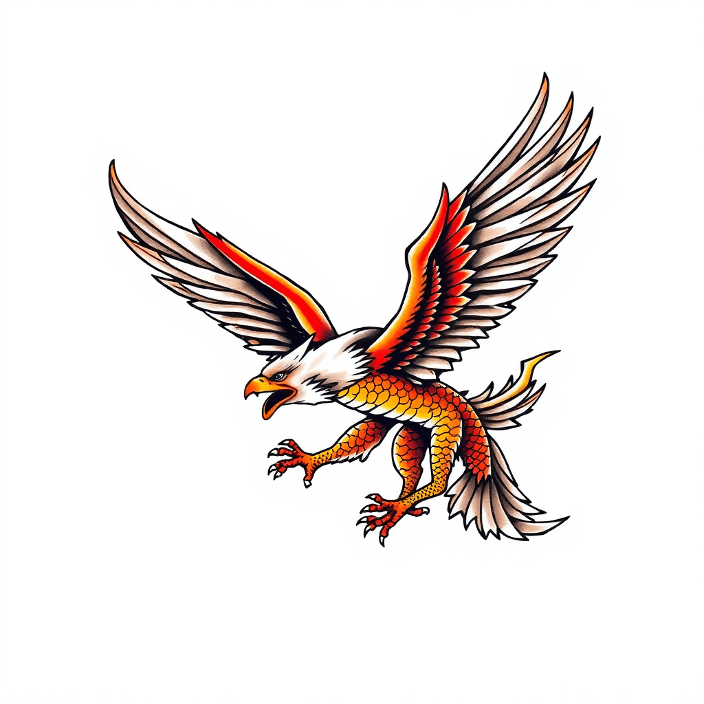 A Dragon And Eagle Mid Flight, Fighting Each Other