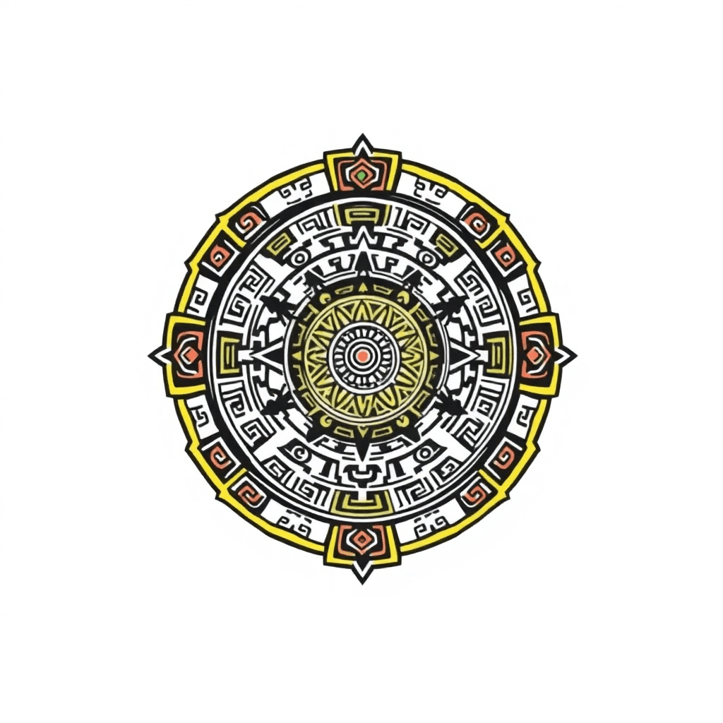 Single line "Aztec calendar Mayan pattern" Tattoo Design