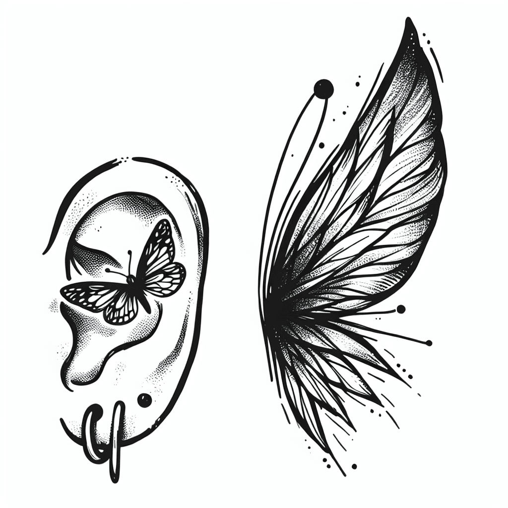 I Want A Mix Of A Butterfly Wing And A Fairy Wing In Fineline For Behind The Ear.