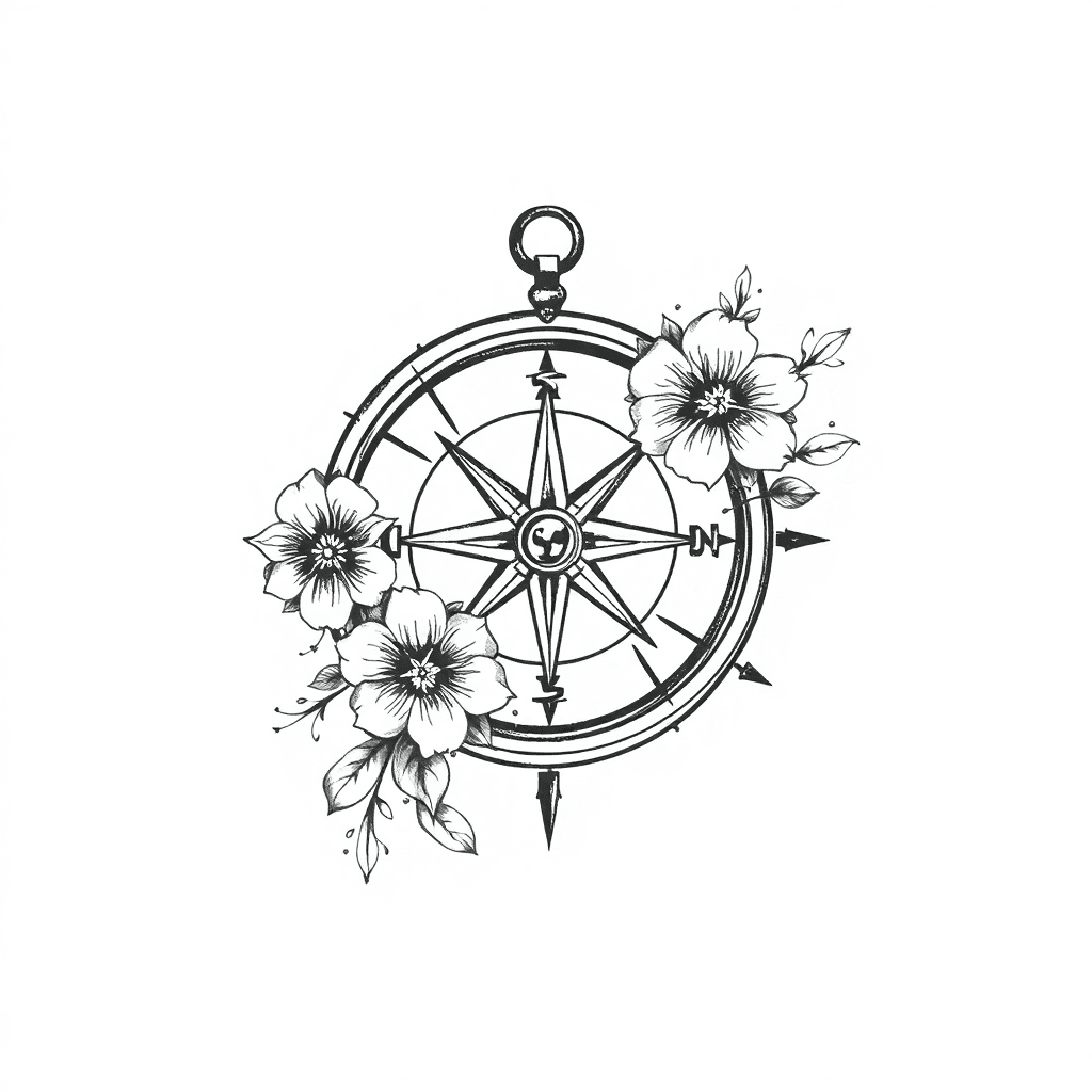 A Compass With Flowers