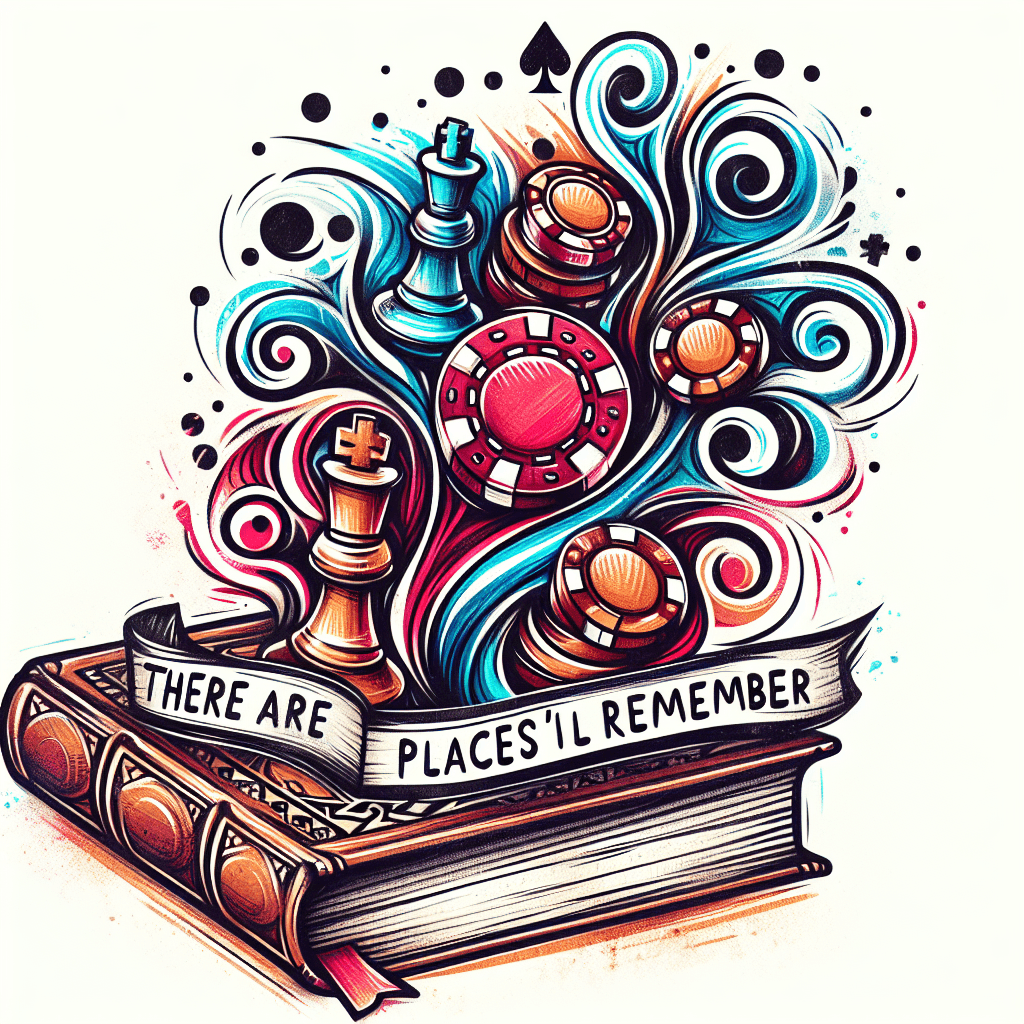 Poker Chips And Chess Pieces Swirling Up From Antique Book With The Words “there Are Places I’ll Remember “