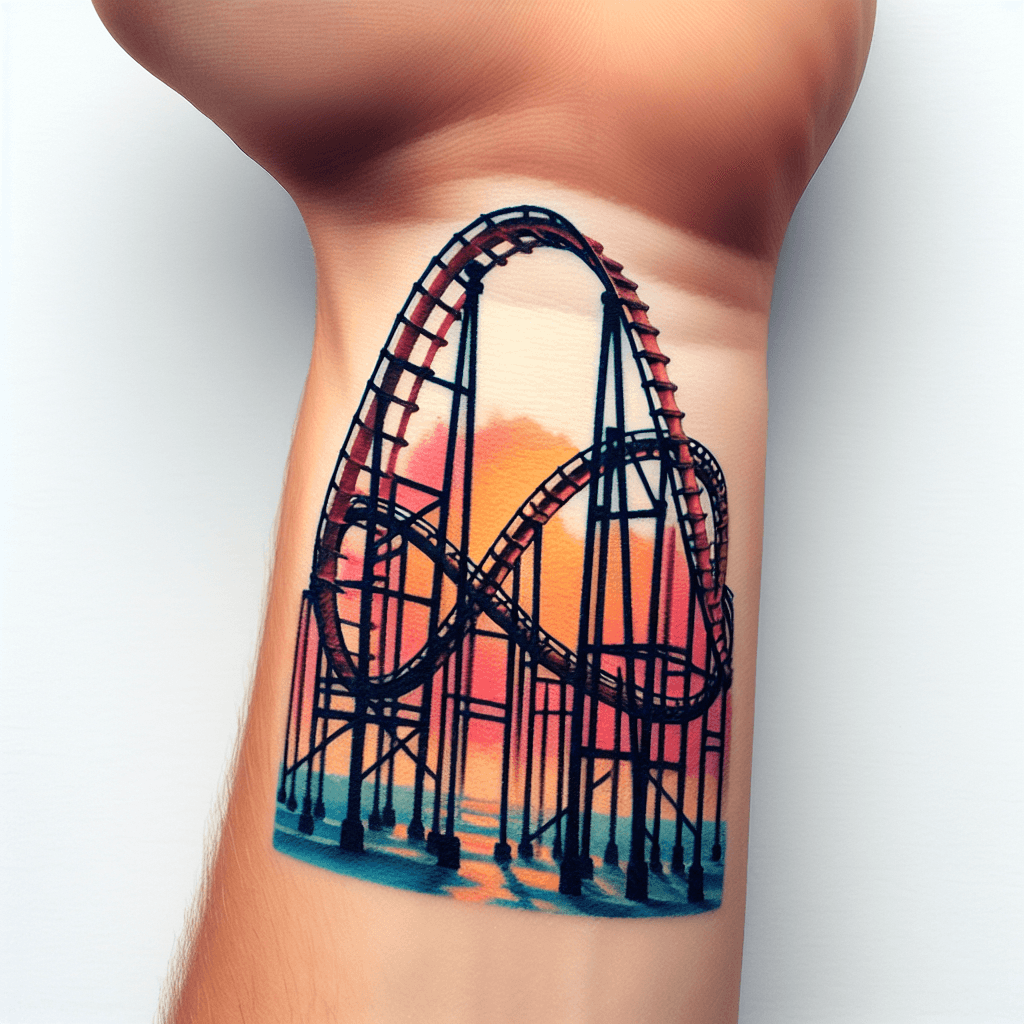 Wrist Tattoo Of Roller Coaster On Pier