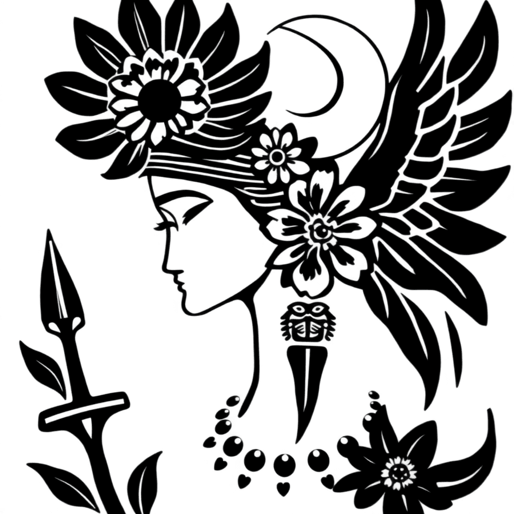 Intenta Utilizar Un Diseño Sobre La Diosa Cleopatra Con Flores Y También Con Demasiados Espirales Que Refleje La Vida En La Tierra Y Lo Espiritual, Usando El Sol Y La Luna