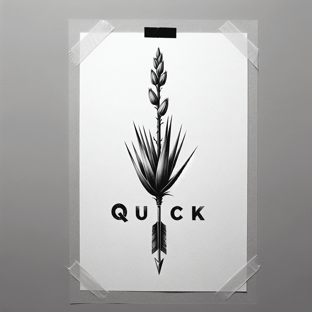A Single Yucca Plant With A Arrow In It And The Word Quack In It