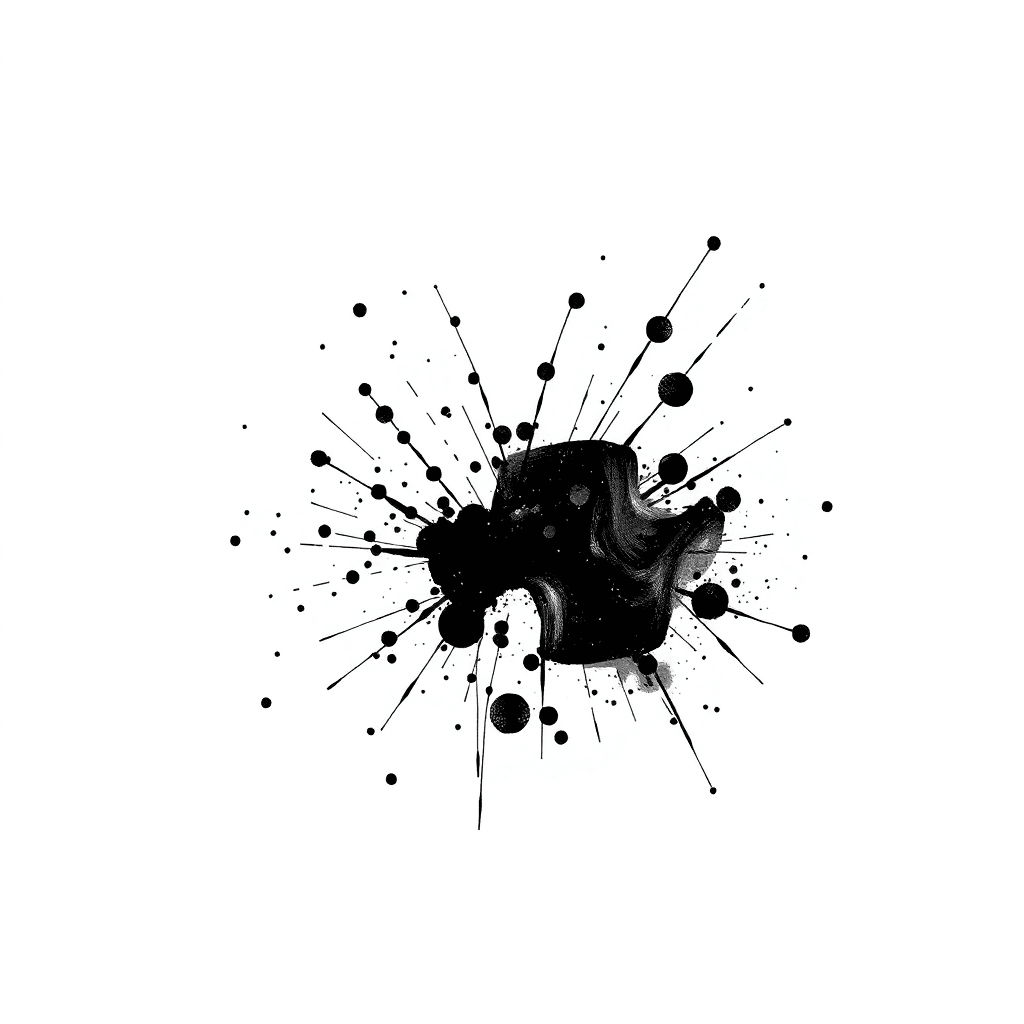 Ink Splatter With Shapes. Surrounded By Lightening