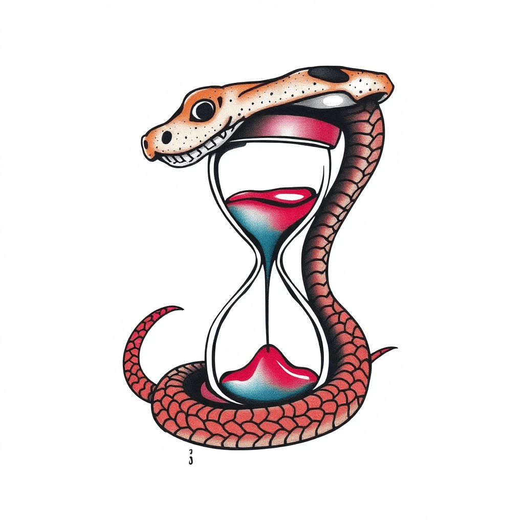A Snake With A Time Hour Glass And The Water Around A Underwater Oasis