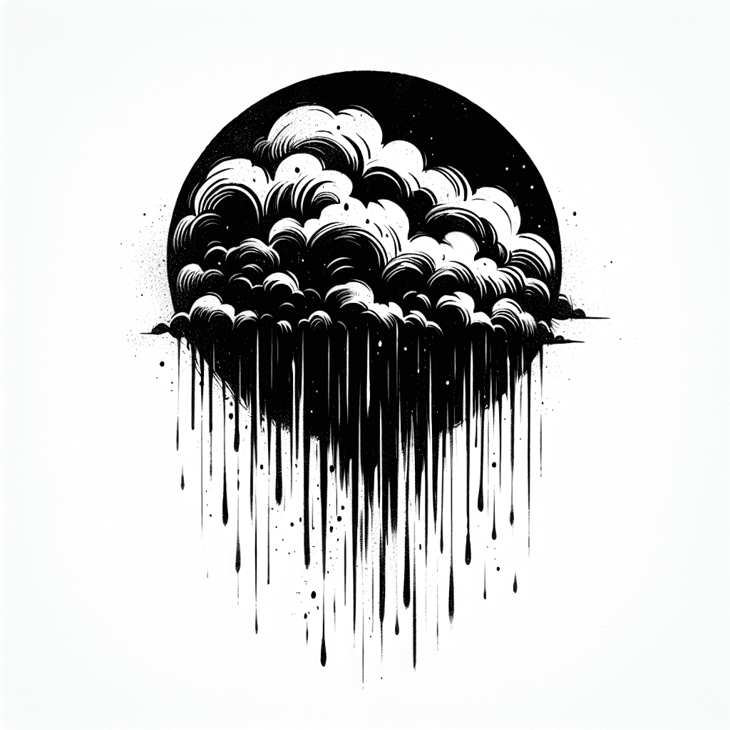 Black Rain With Evil Clouds, Very Dark. Round.