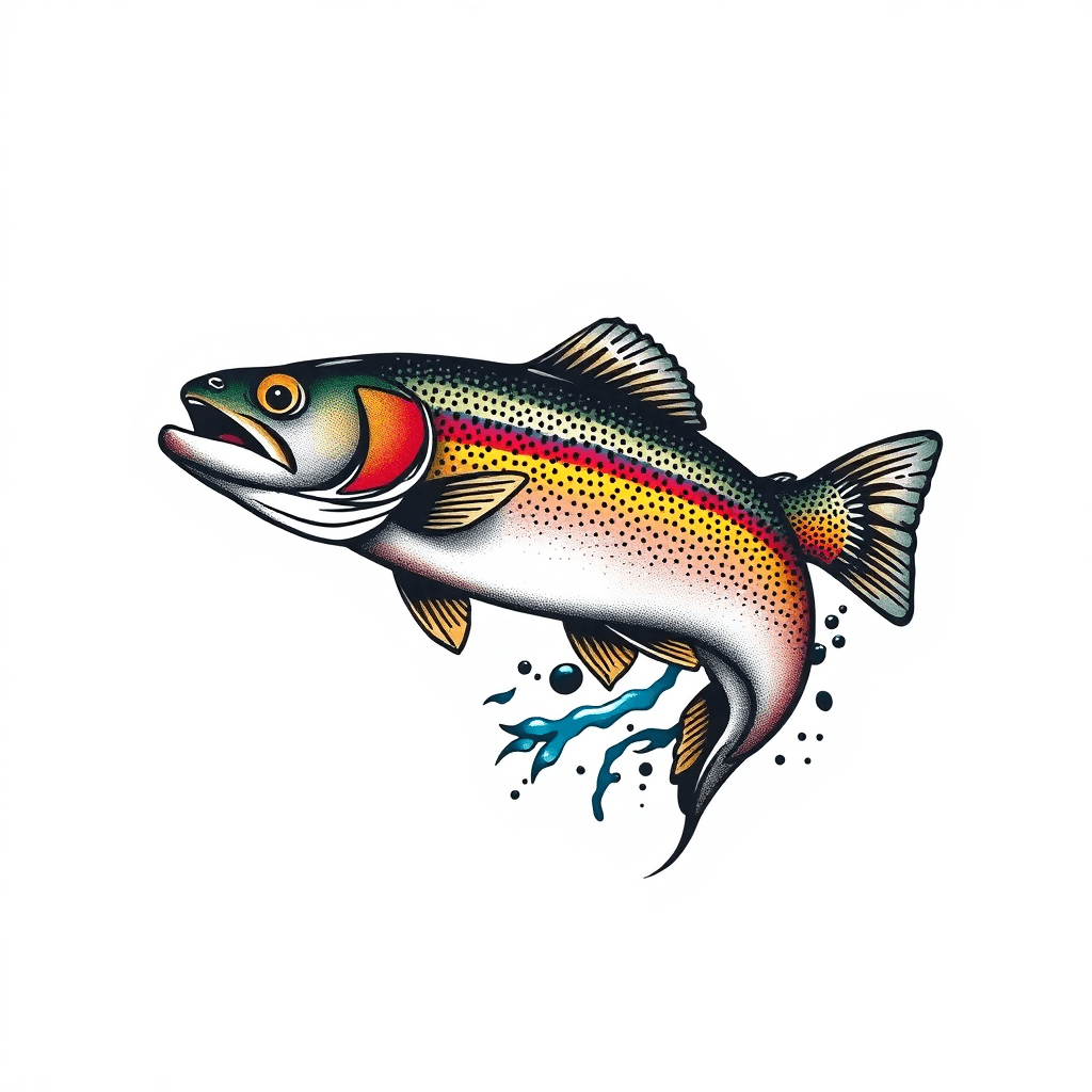 A Rainbow Trout Jumping Out Of The Water