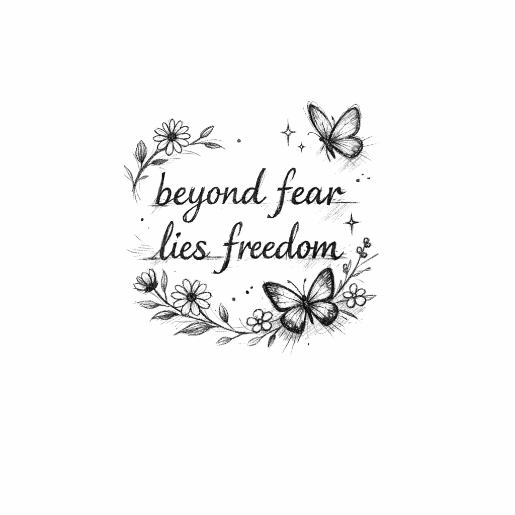 The Words Beyond Fear Lies Freedom Small Print With Tiny Flowers And Butterfly's Amerce With The Words
